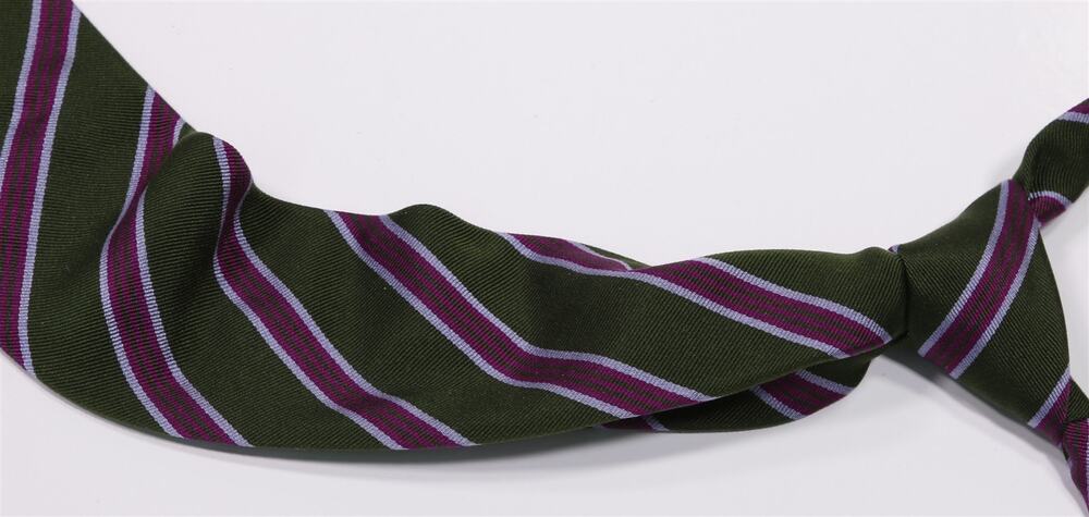 Borrelli Napoli Green Purple Blue Striped Silk Twill Neckie Tie